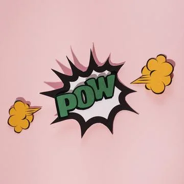 Explode speech bubble with green pow text against pink background イラスト素材