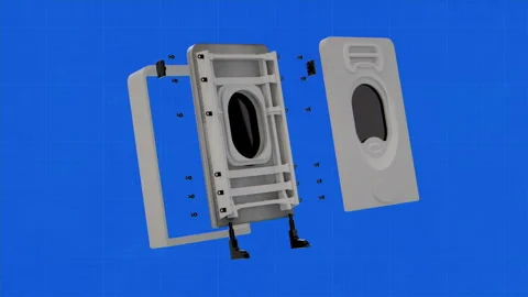 Exploded Airplane Door Assembly on Blue Grid Background Stock Footage 344308818