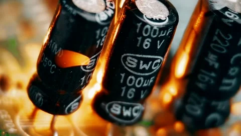 Exploded capacitor on a burnt circuit bo... | Stock Video | Pond5
