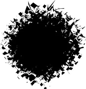 Exploded futuristic round shape in black over white Stock Illustration