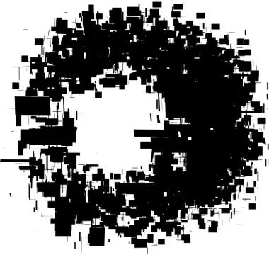 Exploded futuristic round shape in black over white Stock Illustration