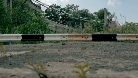 Exploded highway bridge in the Donbass. Tilt. Video stock 124668168