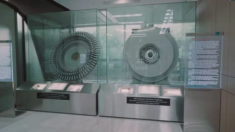Exploded magnetic resistance tomograph behind glass Video stock 139842021