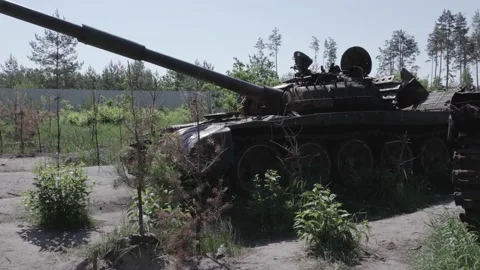 Exploded military equipment during the war in Ukraine Stock Footage 198479892