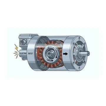 Exploded view diagram of electric motor - industrial machine blueprint Stock Illustration