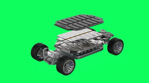 Exploded view of electric vehicle battery or pack of lithium-ion pouch cells Stock Footage 284610761