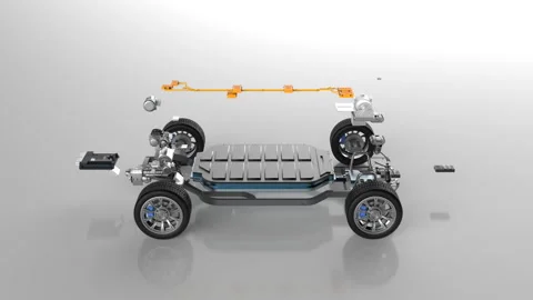 Exploded view of electric vehicle battery with undercarriage Stock Footage 288826511