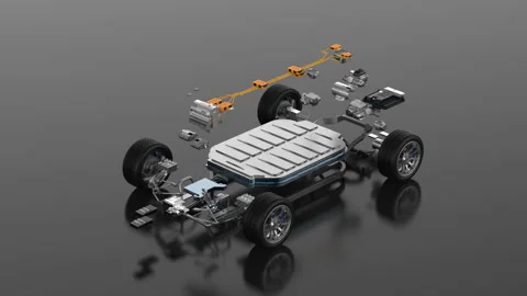 Exploded view of electric vehicle battery with undercarriage Stock Footage 288826516