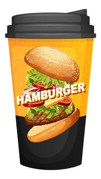 Exploded View Hamburger Illustration on a Takeaway Coffee Cup Design 스톡 일러스트