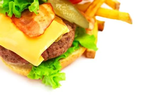 Exploded view of hamburger Stock Photos