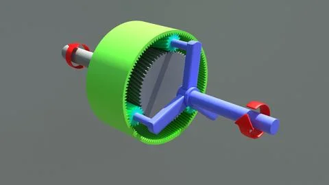Exploded View of Planetary Gearbox System. Technical 3d Render 스톡 일러스트