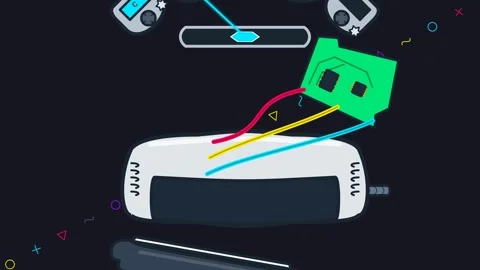 Exploded View Printer Animation With Cartridges And Cables On Dark Background Stockbeeldmateriaal 341409945