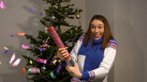 Explodes the New Year cracker Stock Footage 121534606