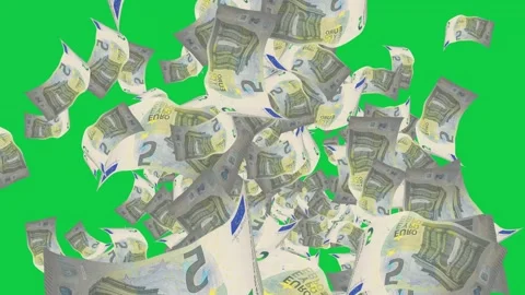 Exploding 5 euro banknotes falling on green screen Stock Footage 330427391