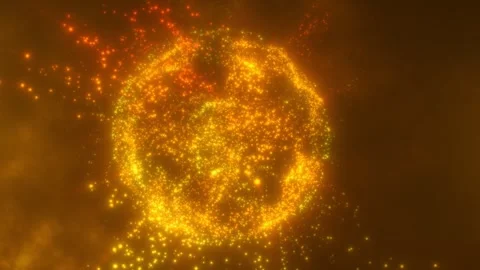Exploding abstract sphere made of glowing orange and yellow particles Stock Footage 317505237