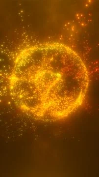 Exploding abstract sphere made of glowing orange and yellow particles in a .. 库存照片