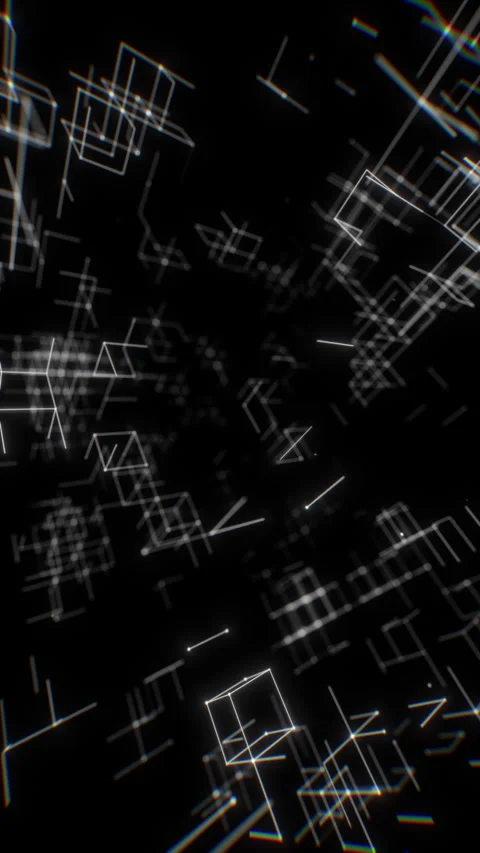 Exploding Abstract White Vertical Wireframe Cubes in Digital Depth. Looped 3D 스톡 동영상 330070590