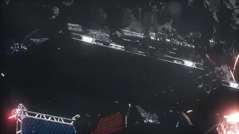 Exploding and destroying cargo ships in space settlements 03 Stock Footage 220164652