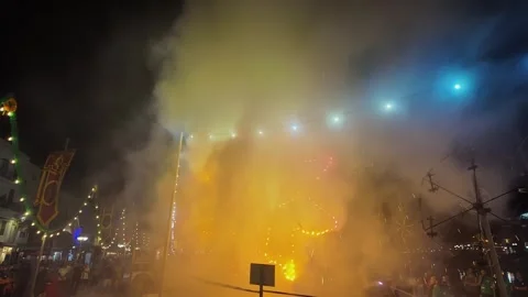 Exploding and sparkling colorful star-shaped ground firework at the Marsaskala Stock Footage 309964003