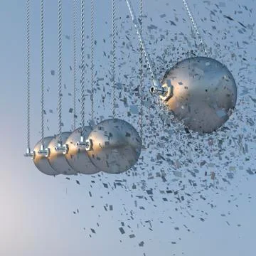 Exploding ball in Newton's cradle, 3d rendering 스톡 일러스트