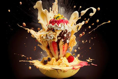 Exploding Banana Split Stock Illustration