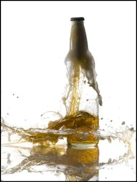 Exploding beer bottle 스톡 사진