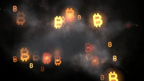 Exploding Bitcoin Symbols with Smoke Animation in 4K Stock Footage 313912111