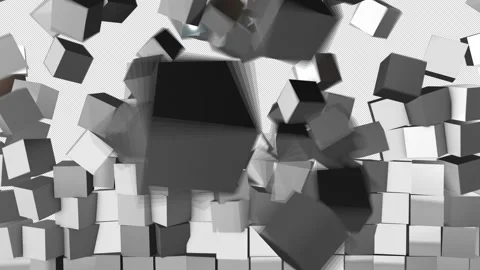 Exploding Block Wall Transition with An Alpha Channel Stock Footage 204767602