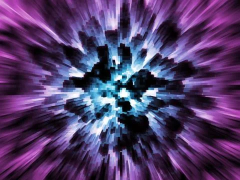 Exploding blue city on purple background Stock Illustration