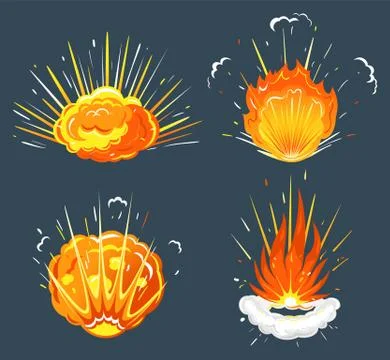 Exploding Bomb, Cartoon Explosions Isolated Icons Stock Illustration