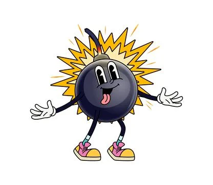 Exploding bomb cheerful groovy character 스톡 일러스트