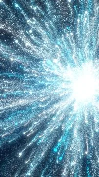 Exploding burst of glowing blue light particles radiating outward, resembling Illustrazione stock