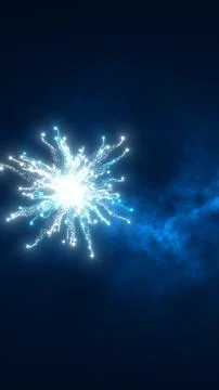 Exploding burst of glowing blue light particles radiating outward, resembli.. Stock Illustration