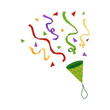 Exploding carnival party cracker or popper flat vector illustration isolated. Stock Illustration