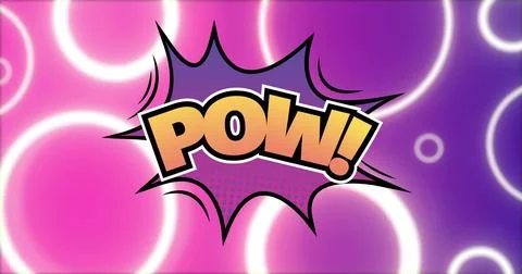 Exploding central comic burst filling digital poster with bold POW lettering, Illustrazione stock