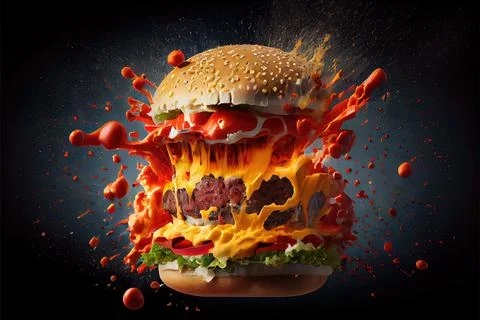 Exploding Cheeseburger Illustrazione stock
