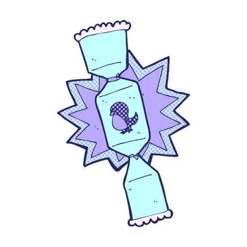 Exploding christmas cracker cartoon in bright neon color Stock Illustration