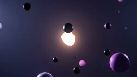 Exploding cluster of glossy spheres with glowing core and cosmic light animation Video stock 316225444