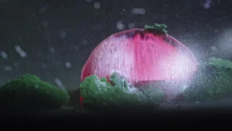 Exploding colorful bubble surrounded by green particles in slow motion 스톡 동영상 304435413
