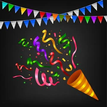 Exploding Colorful Confetti Popper Birthday Party, Vector Illustration Stock Illustration