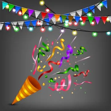 Exploding Colorful Confetti Popper Birthday Party, Vector Illustration Stock Illustration