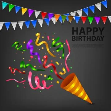 Exploding Colorful Confetti Popper Birthday Party, Vector Illustration Stock Illustration
