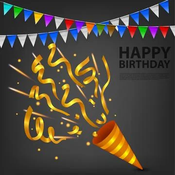 Exploding Colorful Confetti Popper Birthday Party, Vector Illustration Stock Illustration