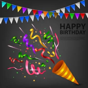 Exploding Colorful Confetti Popper Birthday Party, Vector Illustration Illustrazione stock