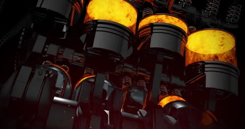 Exploding Combustion Chambers Inside a Powerful V8 Engine Stock Footage 313926911
