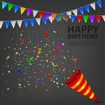 Exploding Confetti Popper Birthday Party, Vector Illustration Stock Illustration