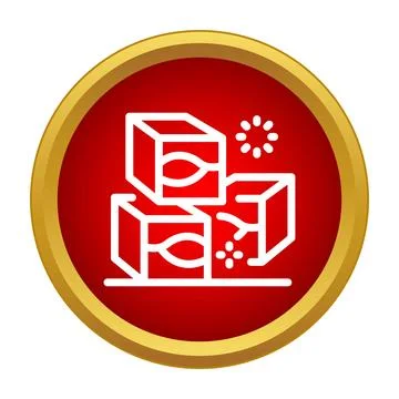 Exploding cubes icon with fireworks in red circle 库存插图