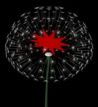 Exploding dandelion with red label Stock Illustration