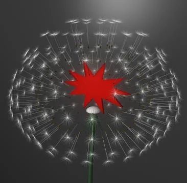 Exploding dandelion with red label Illustrazione stock
