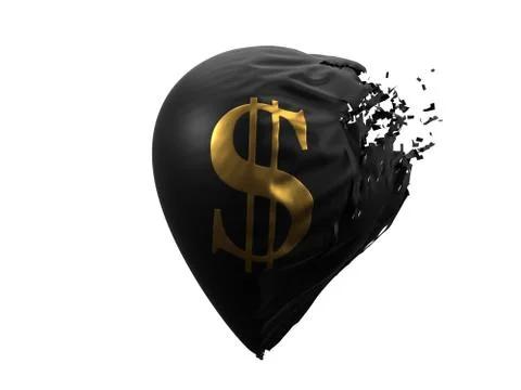 Exploding dollar currency balloon. 3d illustration Stock Illustration